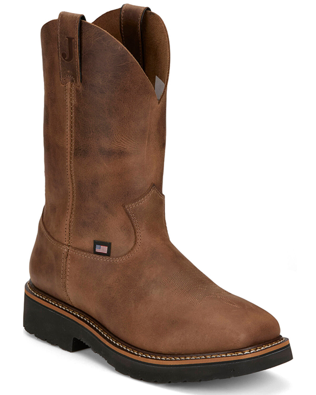 Image #1 - Justin Men's Ames 11" Pull-On Work Boots - Soft Toe, Medium Brown, hi-res