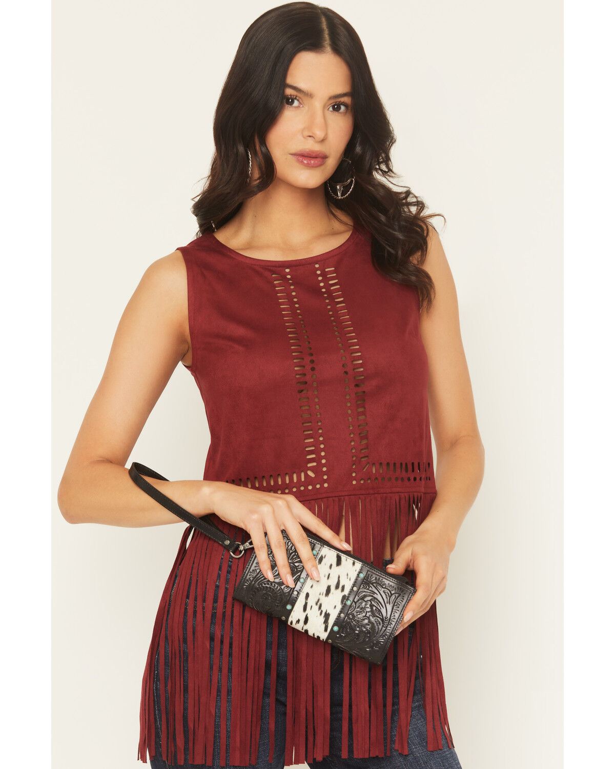 Idyllwind Women's Geneva Hairon Cowhide Clutch, Black, hi-res