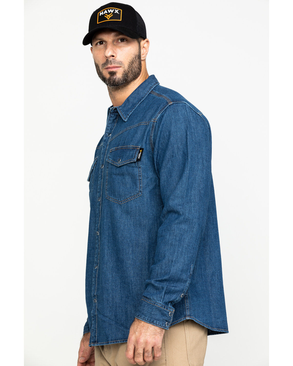 Image #3 - Hawx Men's Stonewashed Denim Snap Long Sleeve Work Shirt, Blue, hi-res