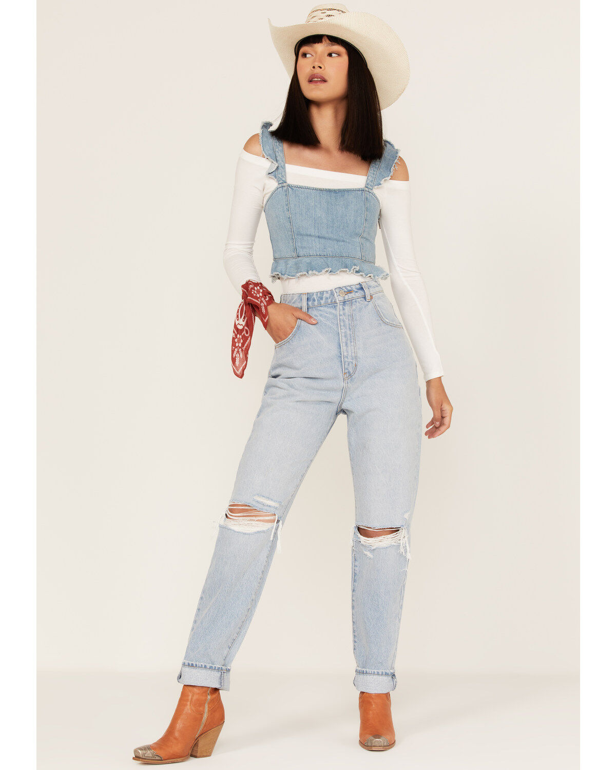 Image #1 - Rolla's Women's Light Wash High Rise Distressed Ella Straight Jeans, Blue, hi-res