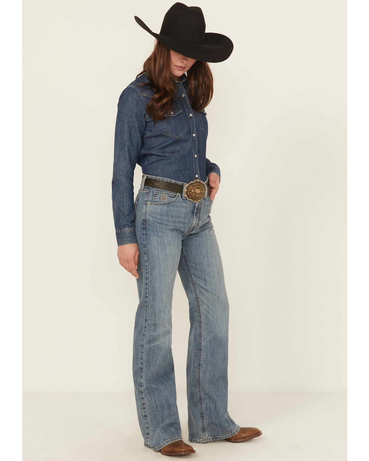 Cinch Women's Tatum Medium Wash High Rise Easy Fit Trouser Jeans, Indigo, hi-res