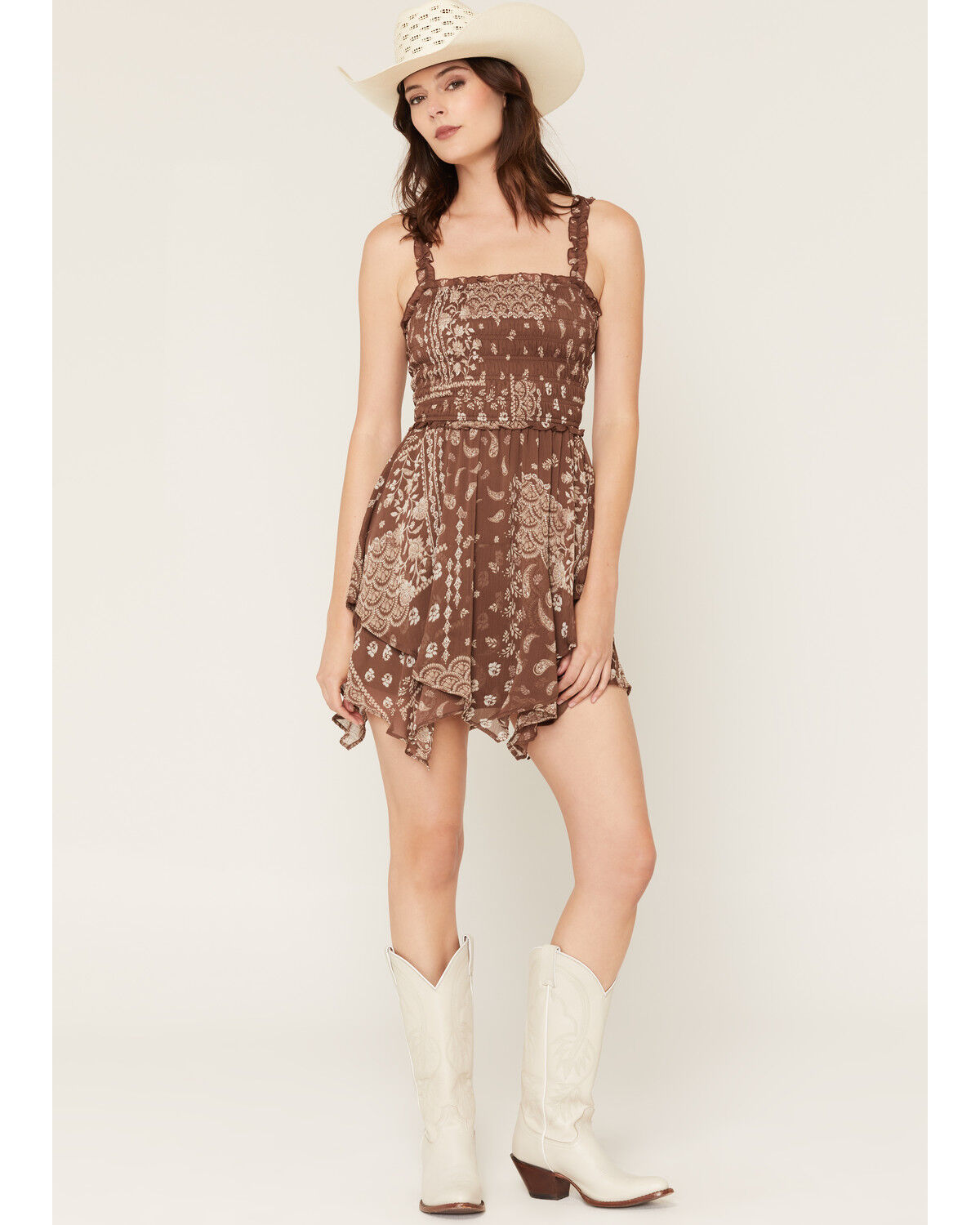 Image #1 - Ash & Violet Women's Bandana Print Mini Dress, Brown, hi-res