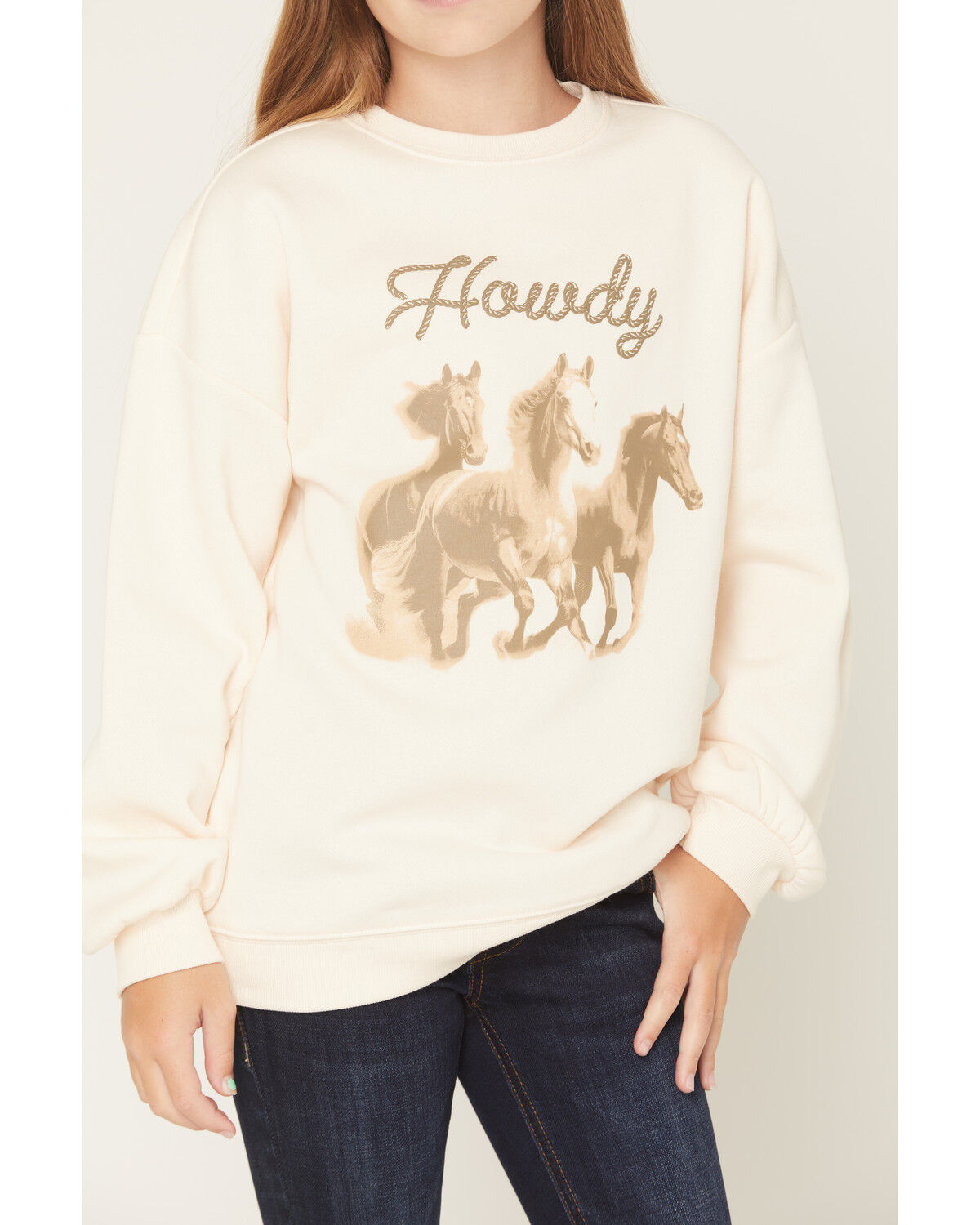 Image #3 - Shyanne Girls' Howdy Horse Graphic Crewneck Sweatshirt, Off White, hi-res