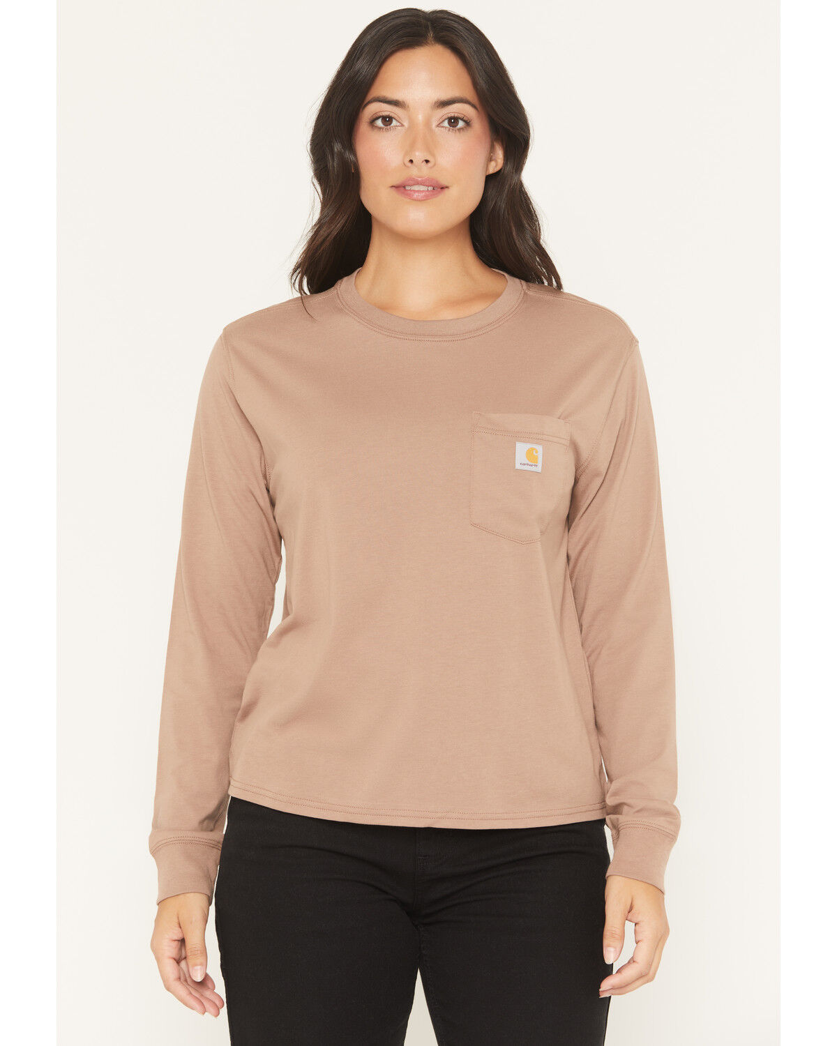 Carhartt Women's Tencel&trade; Fiber Series Loose Fit Long Sleeve Pocket Tee, Tan, hi-res