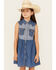 Image #1 - Wrangler Girls' Two-Tone Denim Sleeveless Snap Dress, Blue, hi-res