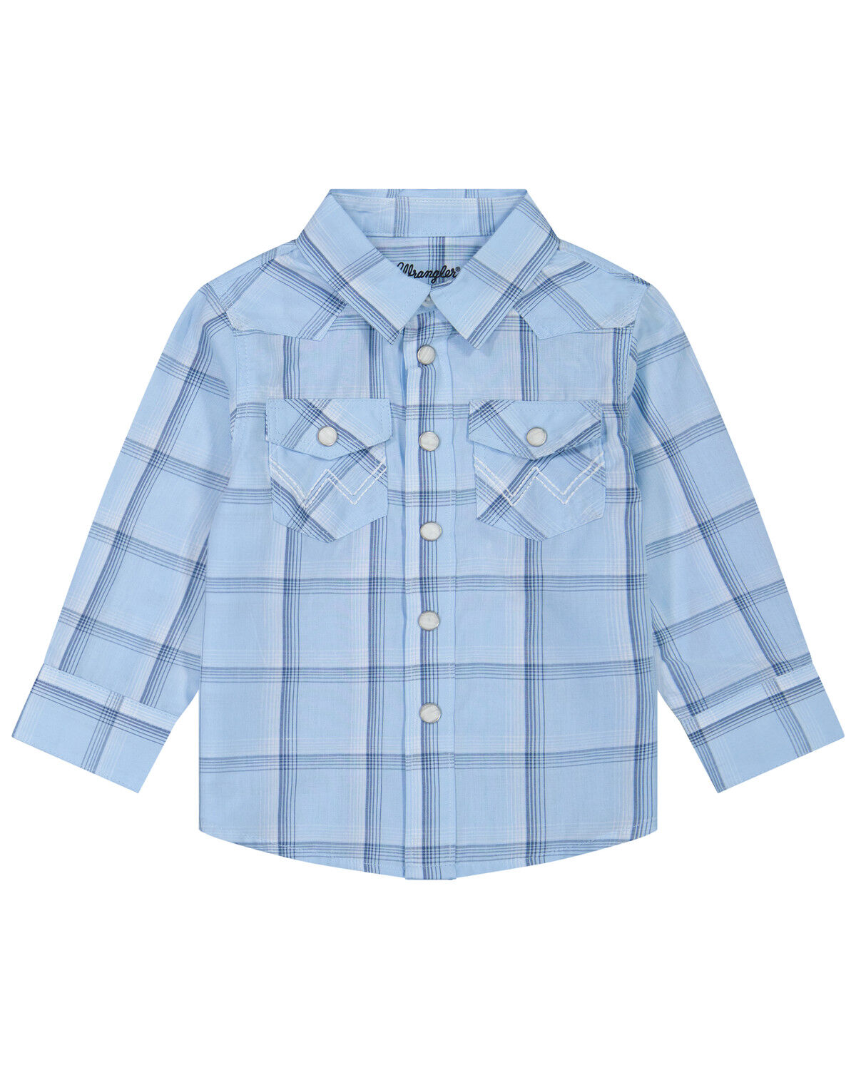 Image #1 - Wrangler Infant Boys' Plaid Print Long Sleeve Snap Western Shirt, Blue, hi-res