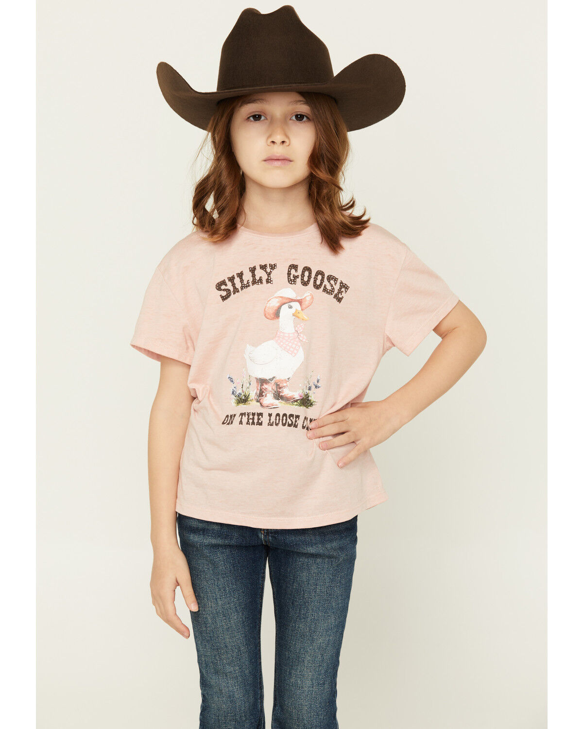 Image #1 - Buttercup Girls' Silly Goose on the Loose Short Sleeve Graphic Tee, Pink, hi-res
