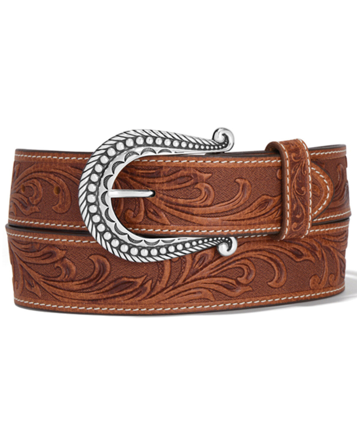 Tony Lama Women's Tan Paris Vine Tooled Leather Belt, Tan, hi-res