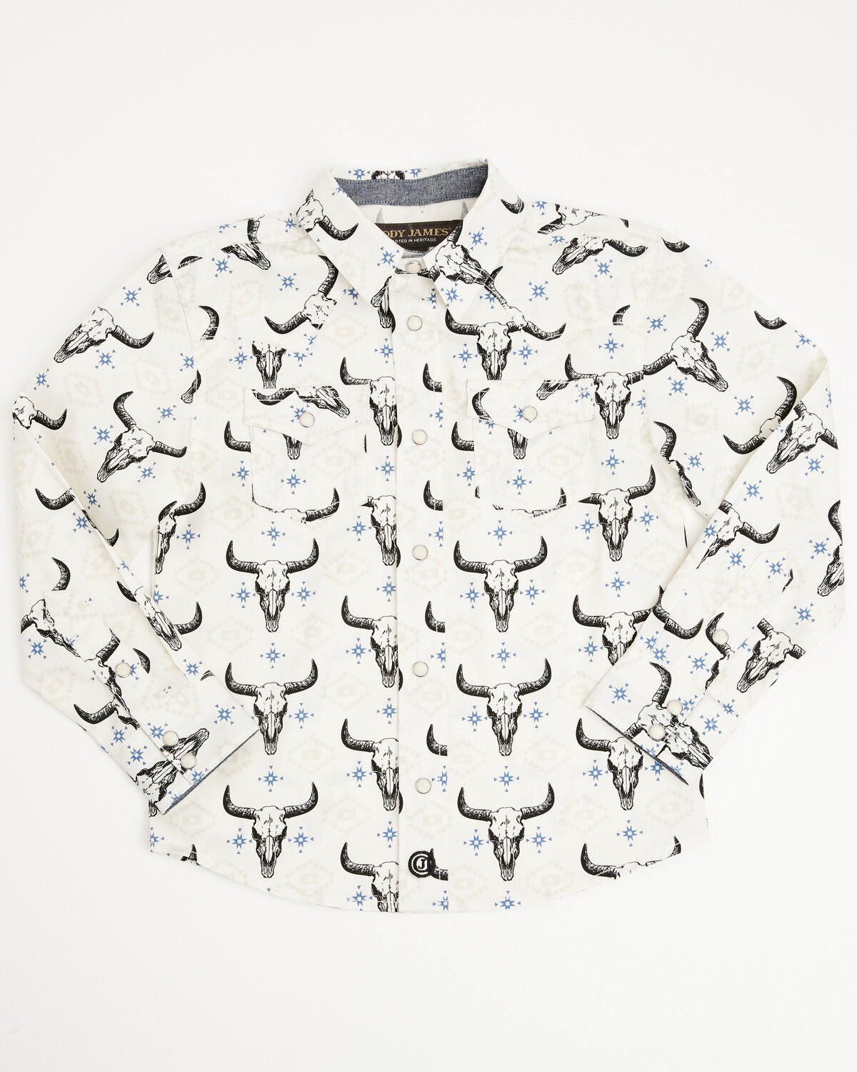 Image #1 - Cody James Toddler Boys' Prehistoric Bull Skull Print Long Sleeve Snap Western Shirt, Cream, hi-res