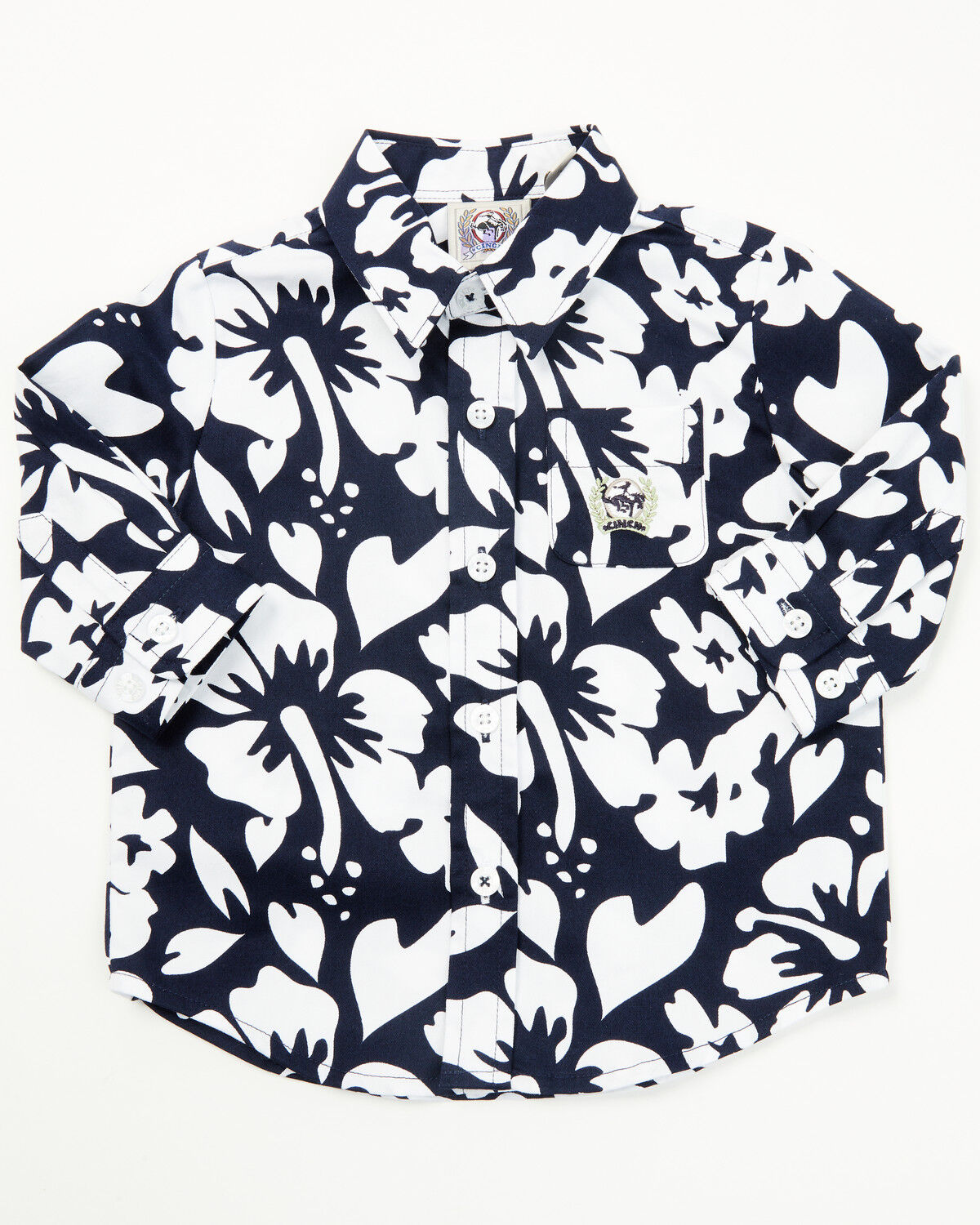 Cinch Infant Boys' Floral Print Long Sleeve Button-Down Western Shirt, Navy, hi-res