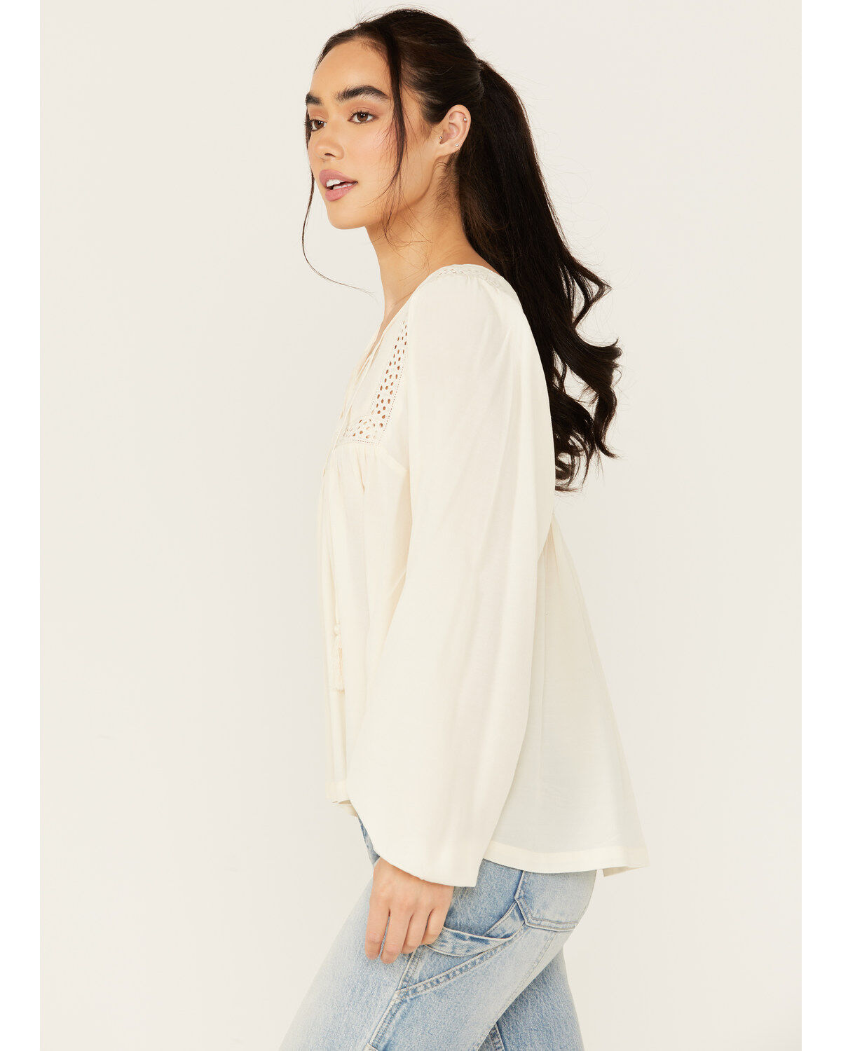 Image #2 - Cleo + Wolf Women's Austin Long Blouson Sleeve Painters Blouse, Cream, hi-res