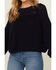 Image #3 - Cleo + Wolf Women's Celine Open Weave Cropped Sweater, Navy, hi-res