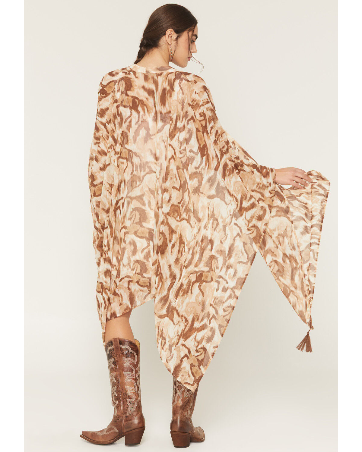 Image #6 - Shyanne Women's Horse Print Chiffon Kimono, Coffee, hi-res