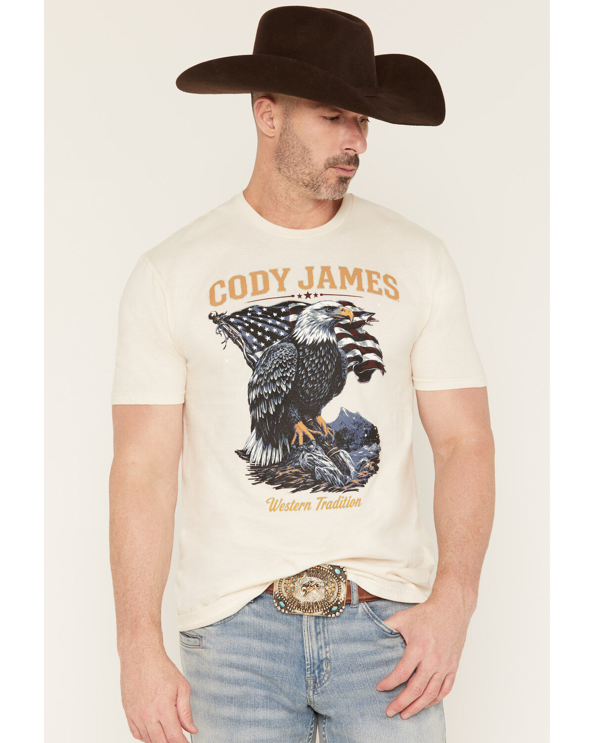 Image #1 - Cody James Men's Eaglestands Patriotic Short Sleeve Graphic T-Shirt, Natural, hi-res