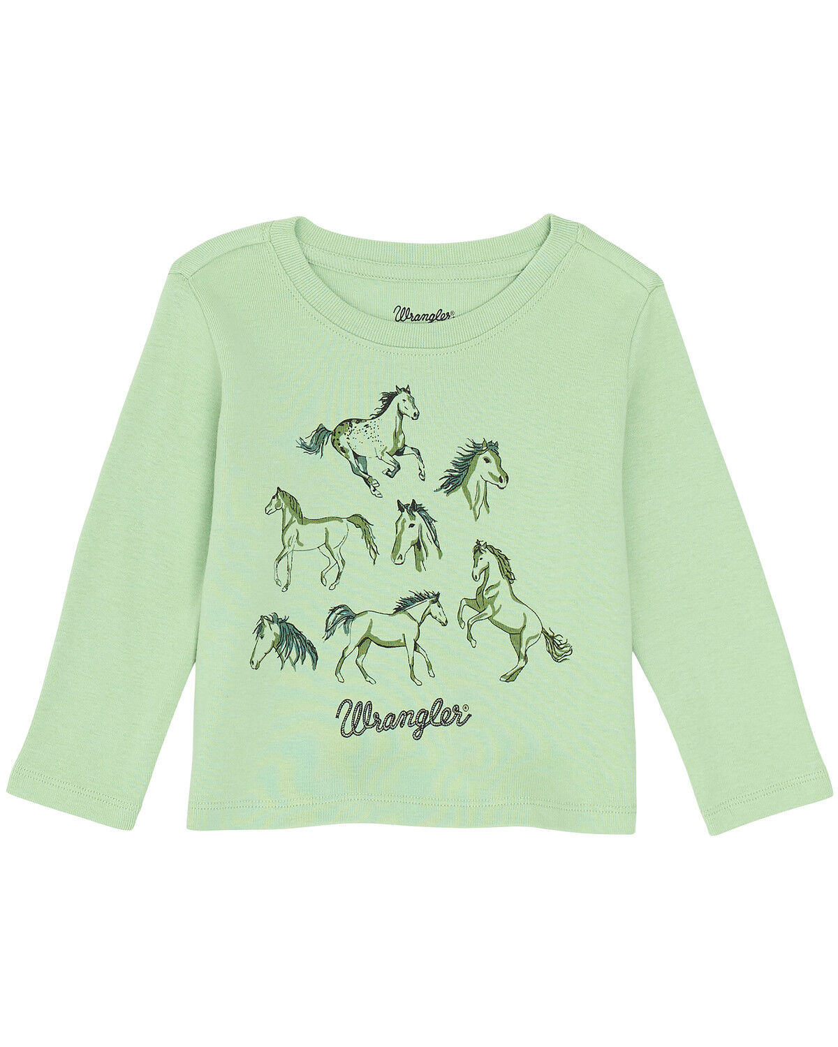 Image #1 - Wrangler Toddler Girls' Horse Long Sleeve Graphic Tee, Green, hi-res