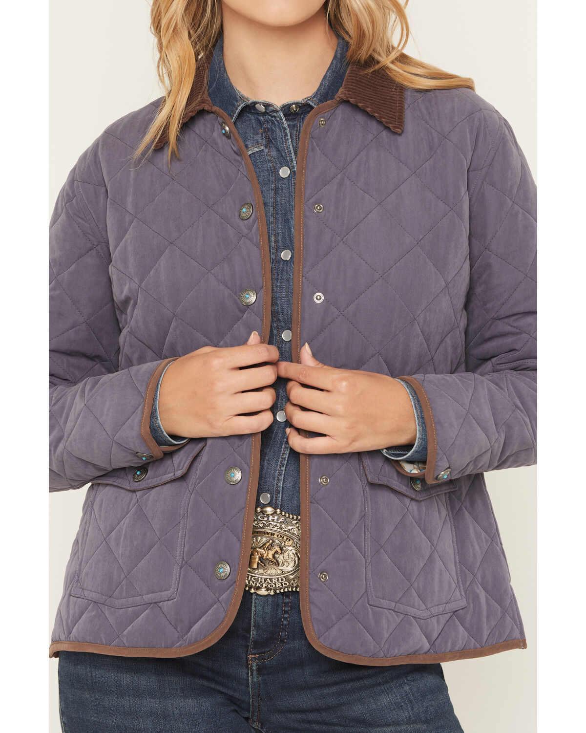 Image #3 - Shyanne Women's Solid Quilted Concho Snap Jacket, Violet, hi-res