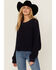 Image #1 - Cleo + Wolf Women's Celine Open Weave Cropped Sweater, Navy, hi-res