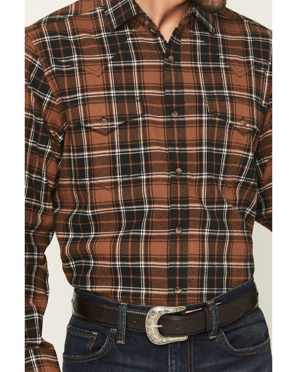Image #3 - Cody James Black 1978&reg; Men's Caddis Plaid Print Long Sleeve Button-Down Western Shirt, Brown, hi-res