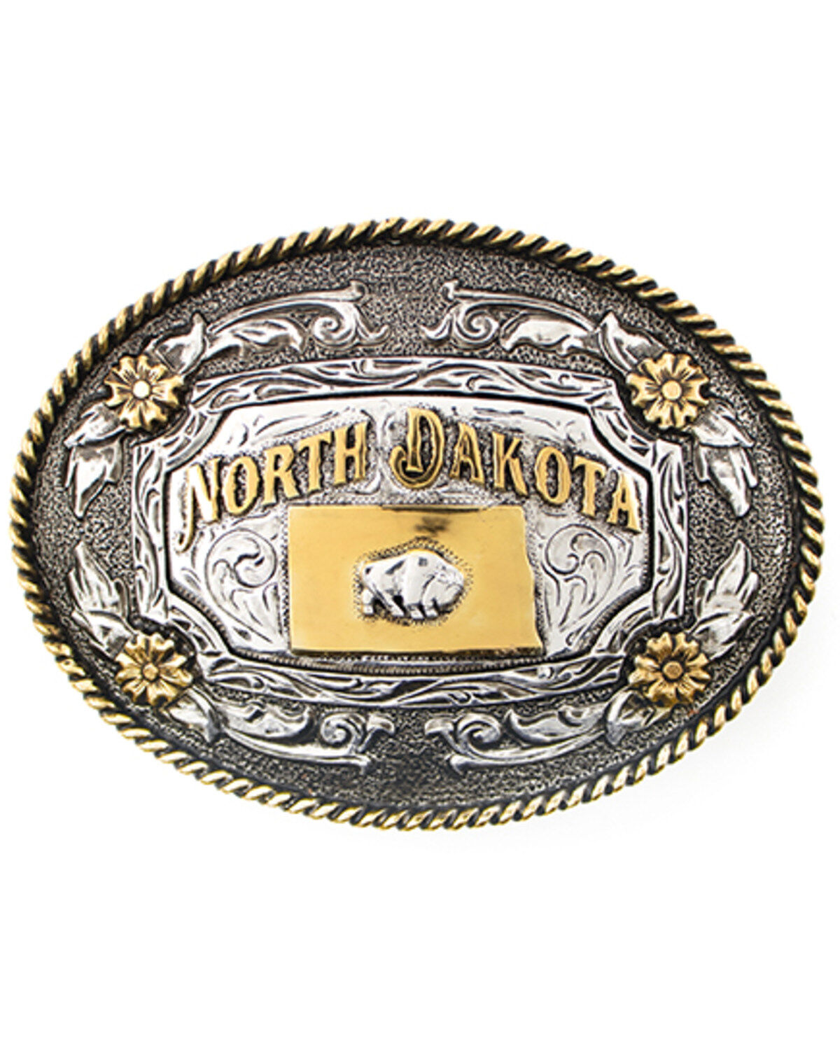 Cody James Oval Two-tone North Dakota Belt Buckle, No Color, hi-res