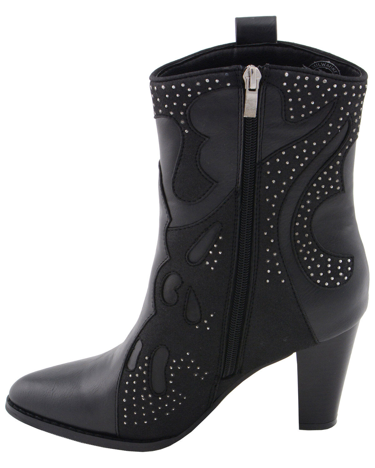 Image #4 - Milwaukee Leather Women's Studded Overlay Western Boots - Round Toe, Black, hi-res
