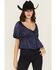 Image #1 - Shyanne Women's Solid Puff Sleeve Top, Navy, hi-res