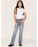 Image #1 - Rock & Roll Denim Girls' Striped Medium Wash Trouser Bootcut Jeans, Medium Wash, hi-res