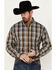 Image #1 - Stetson Men's Dobby Plaid Print Long Sleeve Button-Down Western Shirt , Grey, hi-res