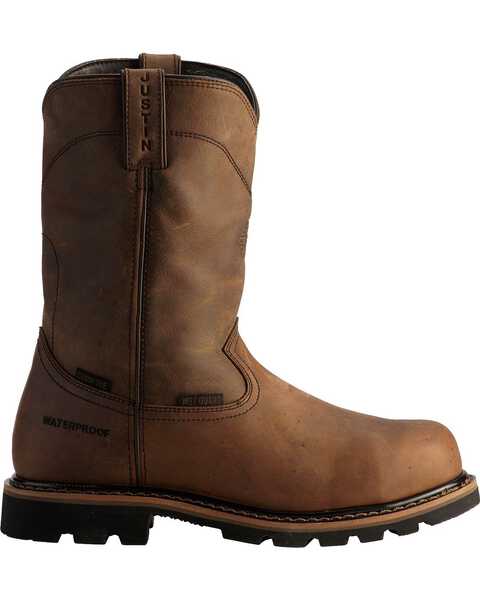 Image #2 - Justin Men's Wyoming Waterproof Internal Met Guard Pull-On Work Boots, Brown, hi-res