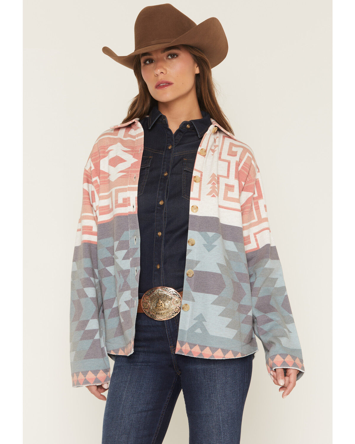 Image #1 - Shyanne Women's Southwestern Print Shacket, Oatmeal, hi-res