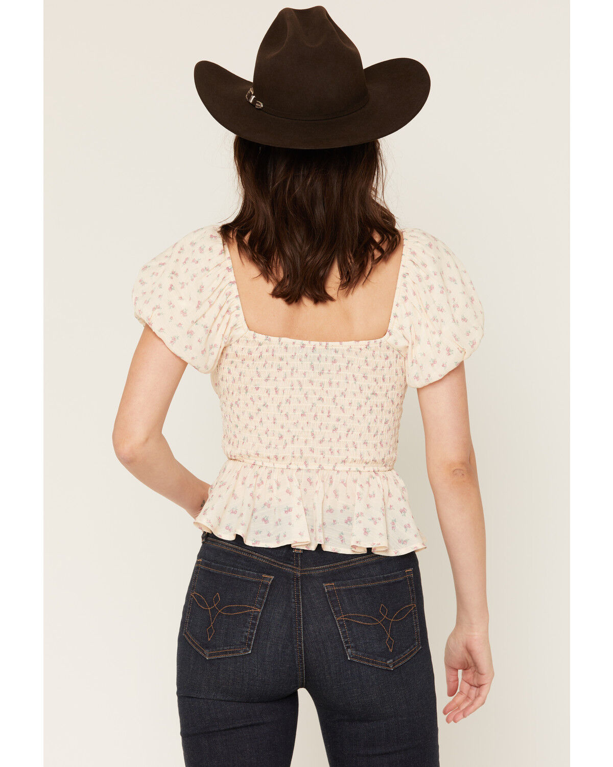 Image #4 - Ash & Violet Women's Ditsy Floral Smocked Waist Top, Cream, hi-res