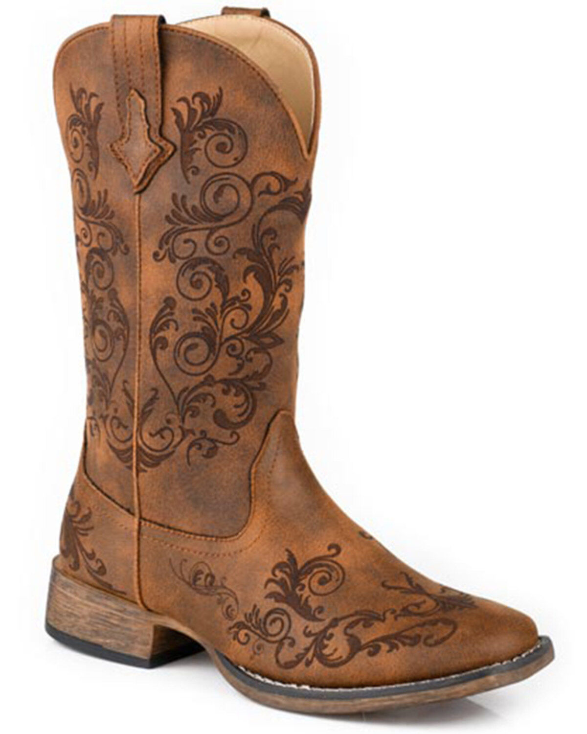 Roper Women's Bailey Laser Western Boots - Square Toe, Tan, hi-res
