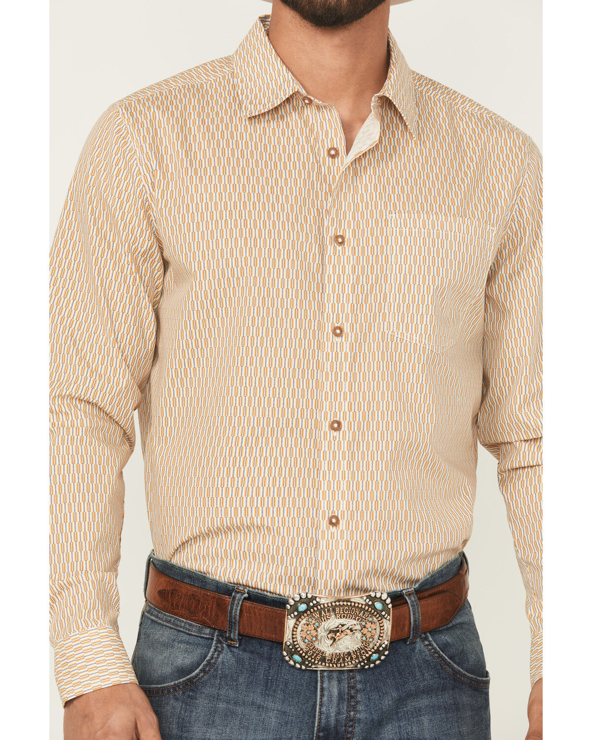 Image #3 - Gibson Trading Co Men's Lampshade Geo Print Long Sleeve Button-Down Stretch Western Shirt - Tall, Gold, hi-res