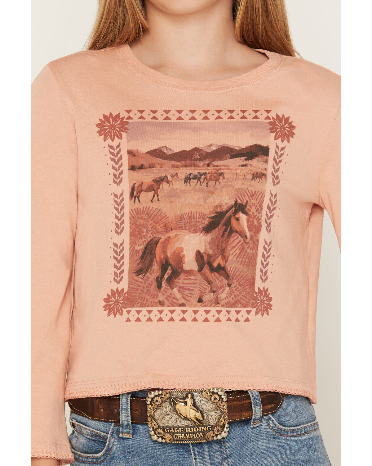 Image #3 - Shyanne Girls' Molly 3/4 Bell Sleeve Graphic Tee, Mauve, hi-res