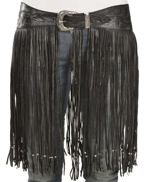 Image #5 - Kobler Leather Women's Hand-Tooled Beaded Fringe Belt, Black, hi-res