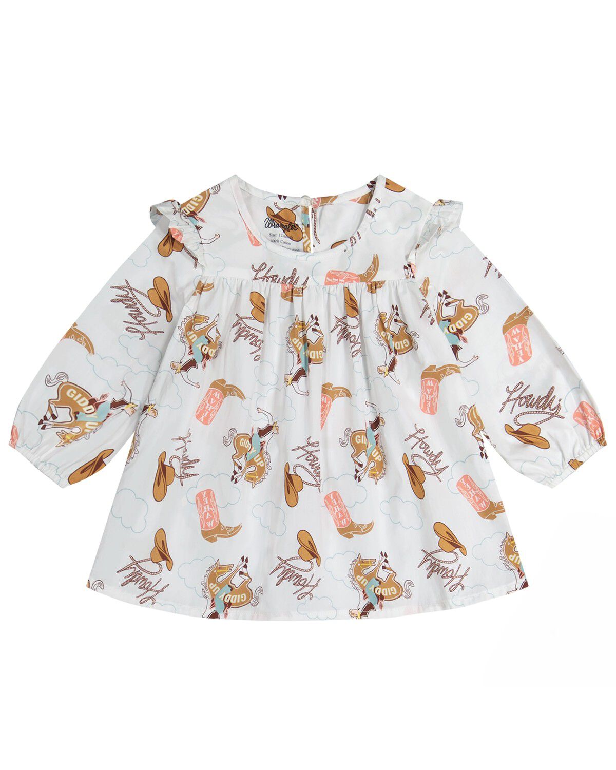Image #1 - Wrangler Toddler Girls' Boot Print Long Sleeve Dress, White, hi-res