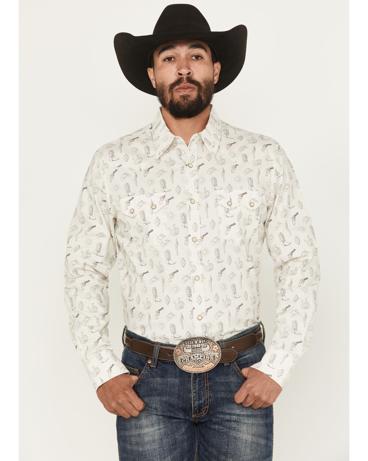Rock & Roll Denim Men's Conversation Print Long Sleeve Snap Stretch Western Shirt, Natural, hi-res