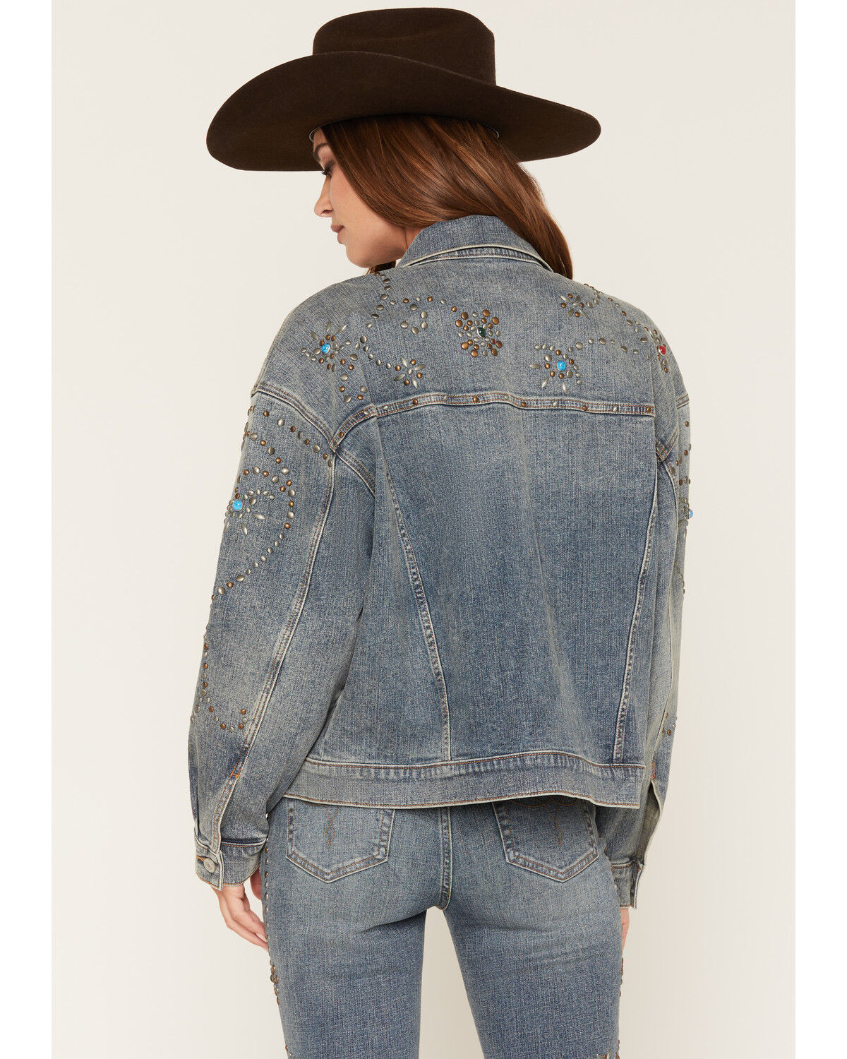 Image #4 - Shyanne Women's Spirit Studded Oversized Denim Jacket, Medium Wash, hi-res