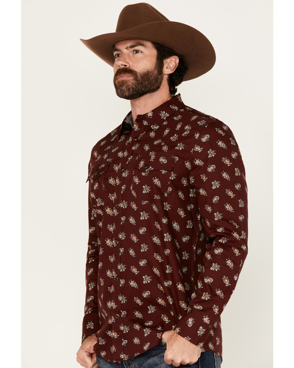 Image #2 - Moonshine Spirit&reg; Men's Nightmare Paisley Print Long Sleeve Snap Western Shirt, Burgundy, hi-res