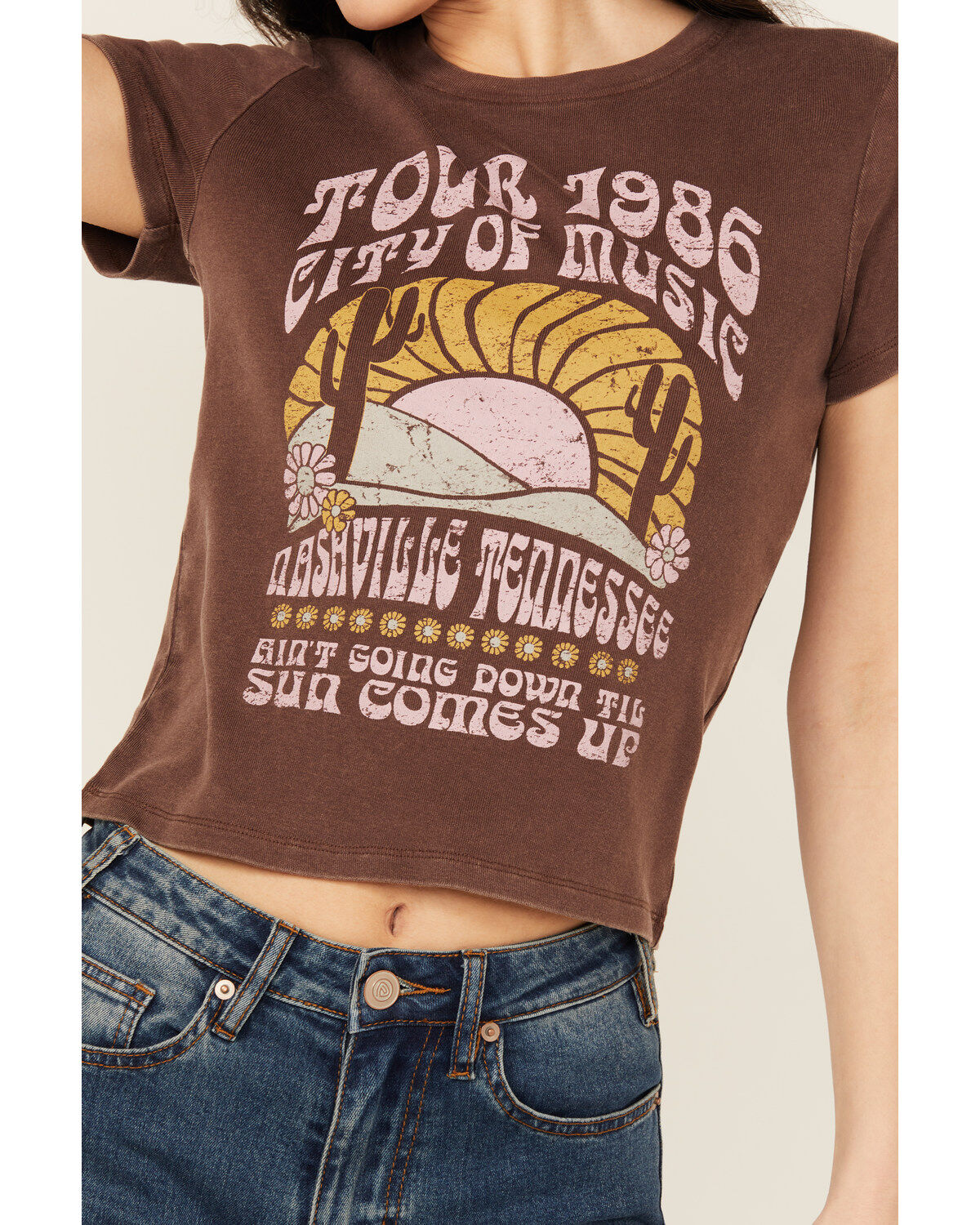 Image #3 - Cleo + Wolf Women's Auggie Short Sleeve Boxy Graphic Tee, Brown, hi-res