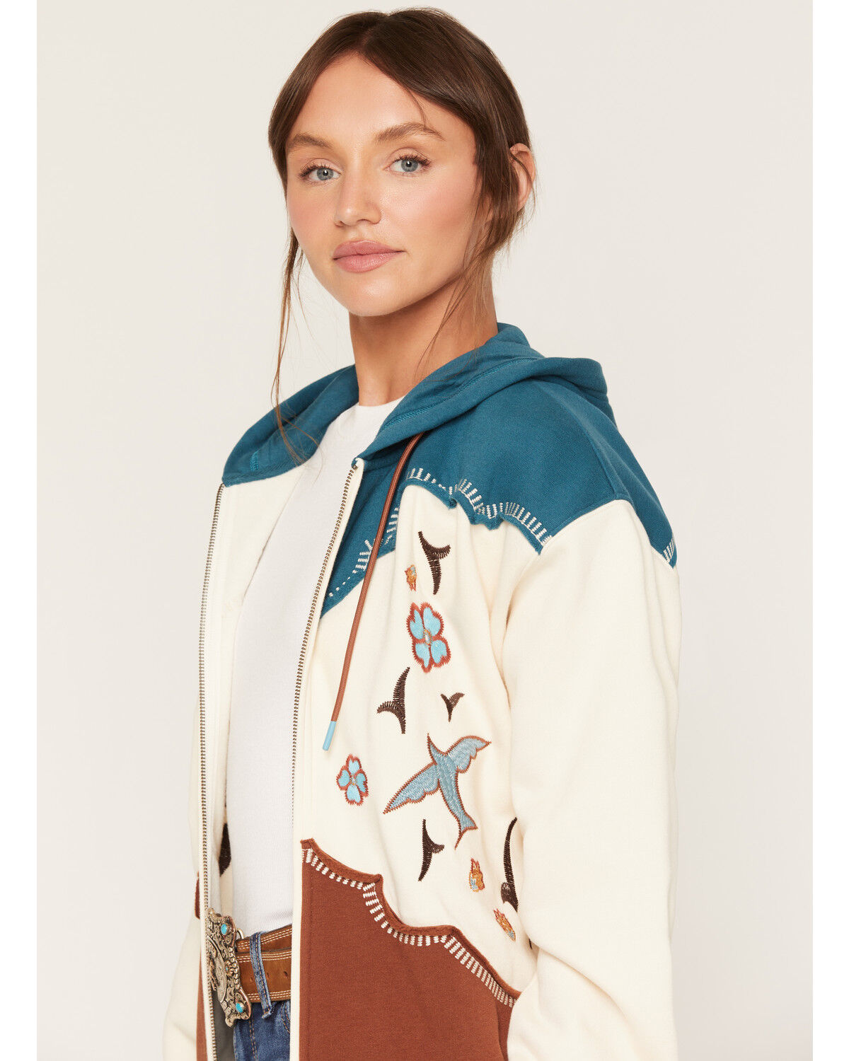 Image #2 - Shyanne Women's Birdie Retro Embroidered Zip-Front Hoodie, Royal Blue, hi-res