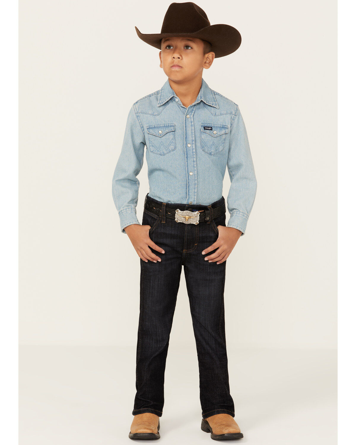 Image #1 - Wrangler Retro Little Boys' Dark Wash Dax Slim Bootcut Jeans, , hi-res