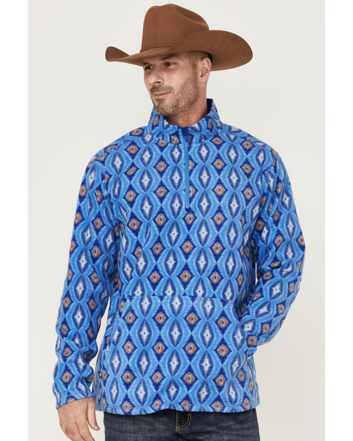 Image #1 - RANK 45&reg; Men's Shadow Southwestern Print 1/4 Zip-Front Fleece Pullover, Blue, hi-res