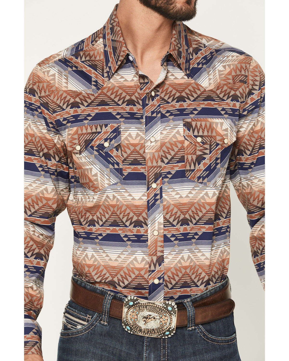 Image #3 - Rock & Roll Denim Men's Southwestern Print Long Sleeve Snap Stretch Western Shirt, Tan, hi-res
