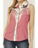 Image #3 - Rock & Roll Denim Women's Horseshoe Floral Fringe Sleeveless Snap Western Shirt, Pink, hi-res