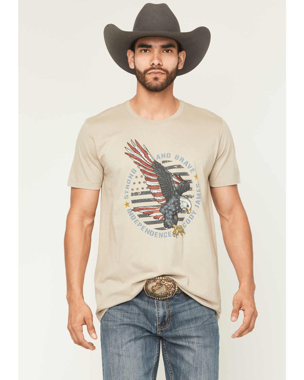 Cody James Men's Strong And Brave Short Sleeve Graphic T-Shirt, Tan, hi-res