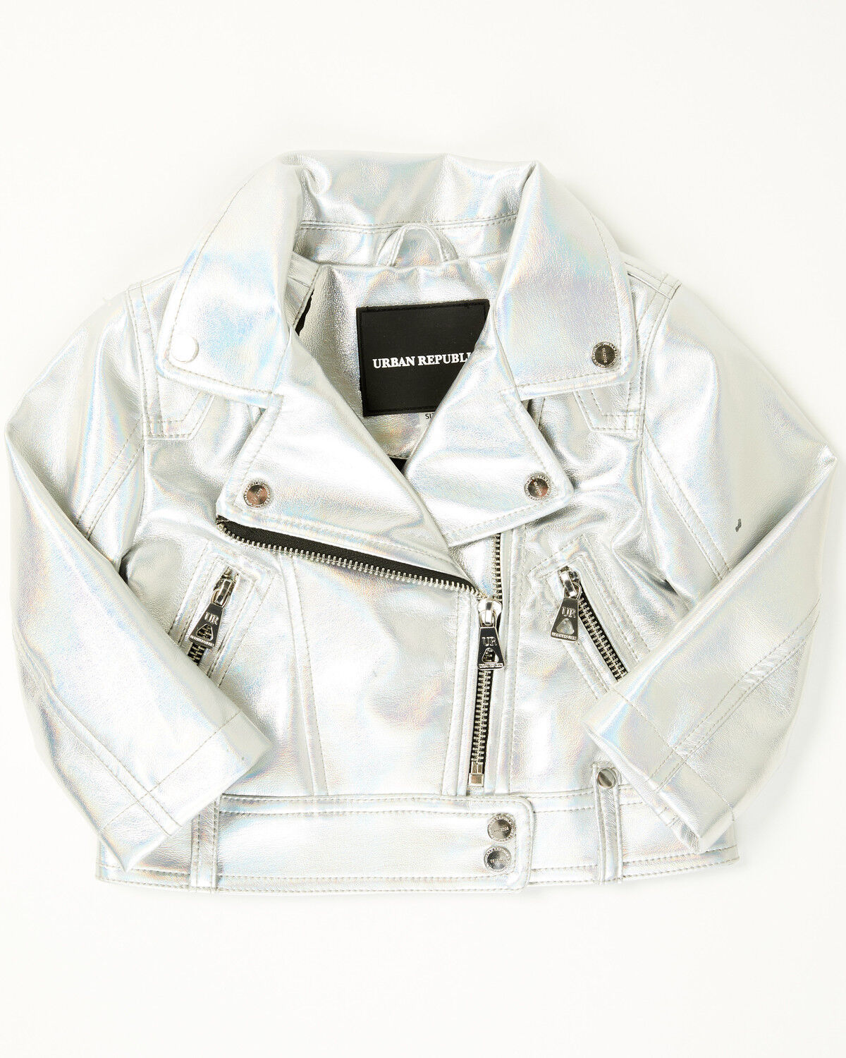 Urban Republic Toddler Girls' Metallic Faux Leather Jacket, Silver, hi-res