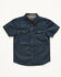Image #1 - Cody James Toddler Boys' Tripp Geo Print Short Sleeve Snap Western Shirt, Navy, hi-res