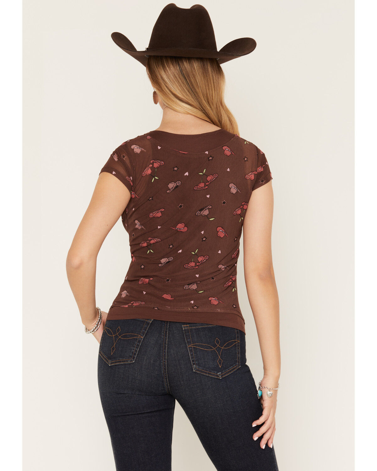 Image #4 - Wild Moss Women's Hat Print Mesh Short Sleeve Shirt, Brown, hi-res