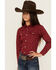 Image #2 - Ariat Girls' Conversation print Long Sleeve Pearl Snap Western Shirt , Red, hi-res