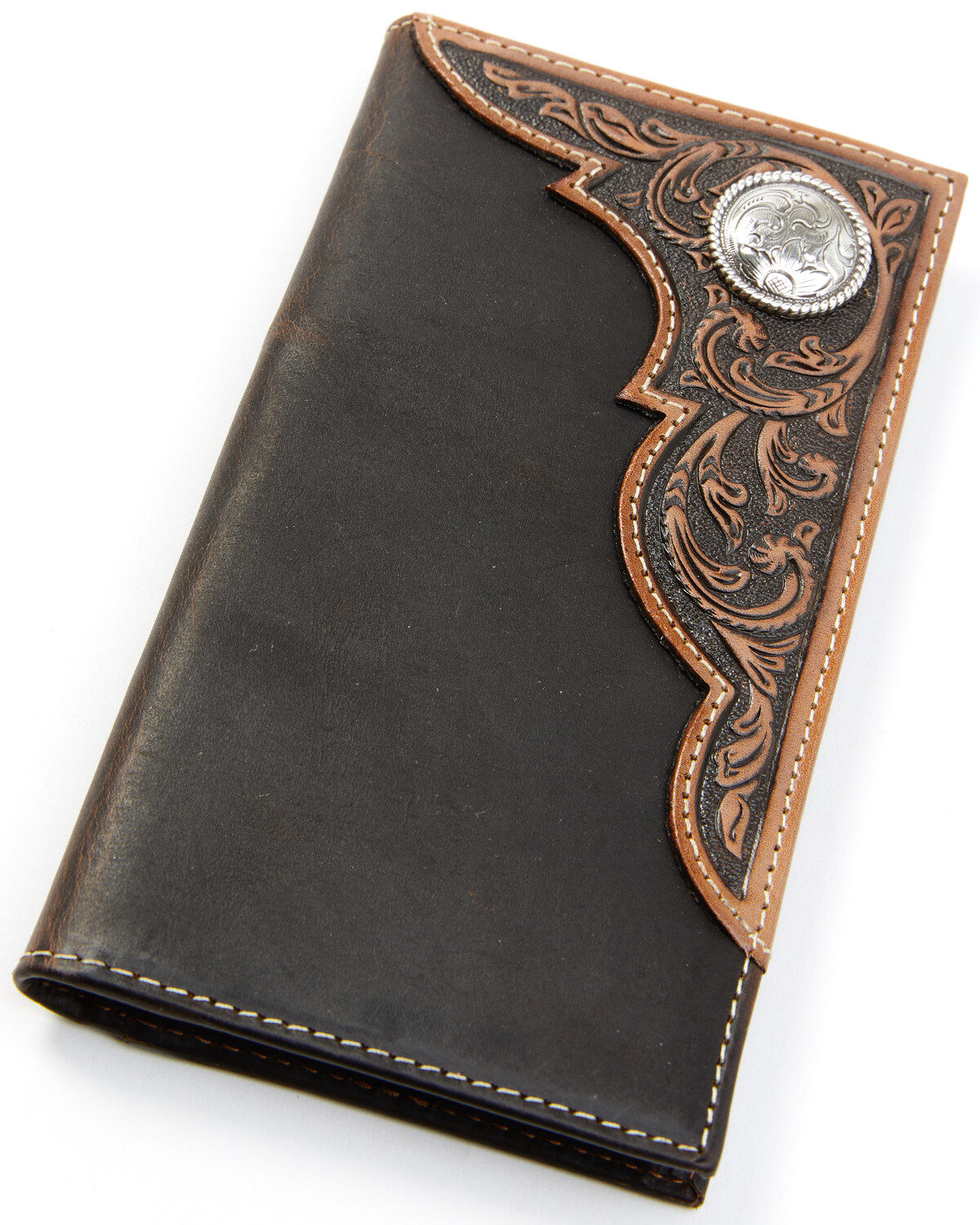 Image #1 - Ariat Men's Distressed Embossed Overlay Wallet, Tan, hi-res